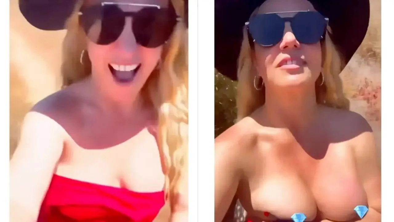 photo of The pop star recently went topless while horseback riding.