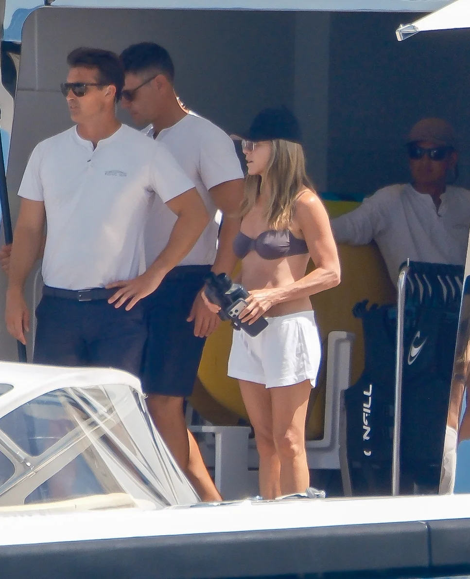 Jennifer Aniston on a yacht in Spain.