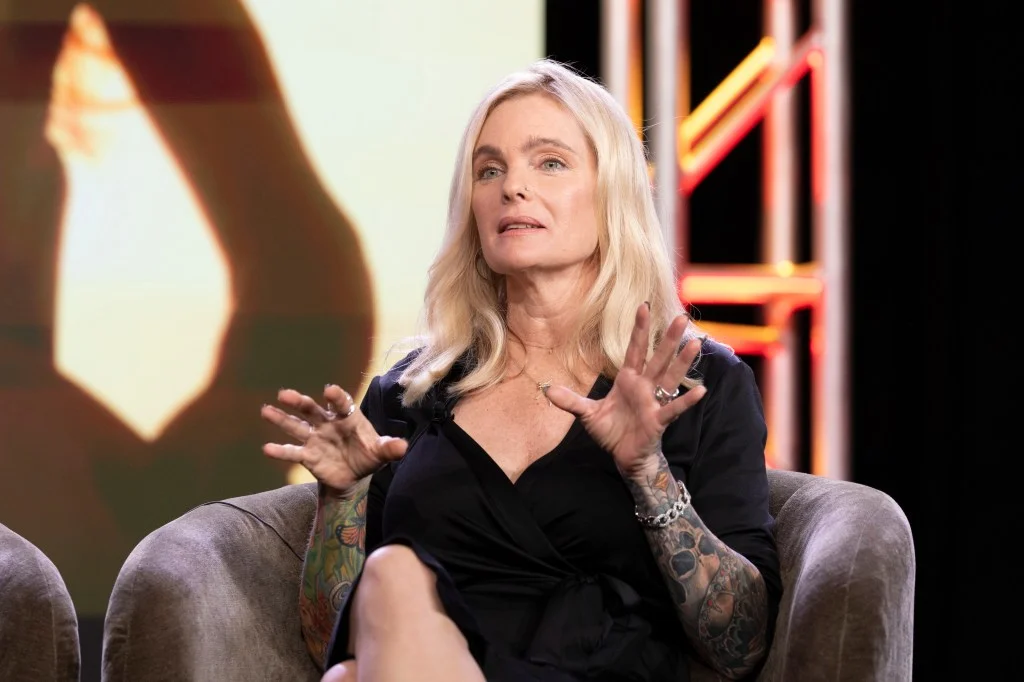 Erika Eleniak speaking at the Disney Entertainment Television Summer TCA Press Tour.